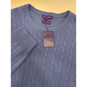 NEW Alan Flusser Sweater Men's 2XL Blue 100% Pure Cashmere Cable Knit Crew NWT‎